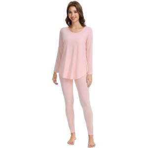 imageWiWi Womens Pajamas Leggings Lounge Set Viscose from Bamboo Sleepwear Long Sleeve Top and Pants Lightweight Pjs SXXLCream Pink