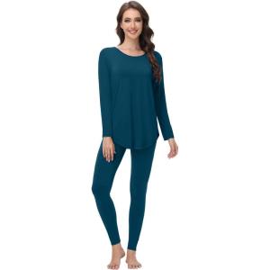 imageWiWi Womens Pajamas Leggings Lounge Set Viscose from Bamboo Sleepwear Long Sleeve Top and Pants Lightweight Pjs SXXLPeacock Blue