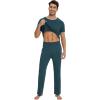 imageWiWi Mens Pajamas Set Viscose from Bamboo Sleepwear Casual Soft Sleep Sets with Pockets Short Sleeve Loungewear SXXLBgreen