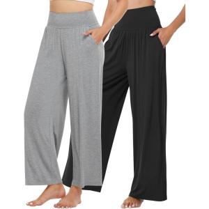 imageWiWi Pajama Pants for Women Soft Wide Leg Palazzo Lounge Sweatpants Loose Yoga BottomsViscose from Bamboo SXXLAblackheather Grey