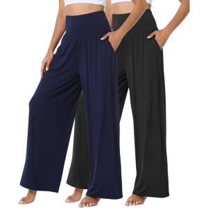 imageWiWi Pajama Pants for Women Soft Wide Leg Palazzo Lounge Sweatpants Loose Yoga BottomsViscose from Bamboo SXXLAblacknavy
