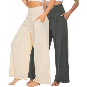 imageWiWi Pajama Pants for Women Soft Wide Leg Palazzo Lounge Sweatpants Loose Yoga BottomsViscose from Bamboo SXXLAcreamiron Grey