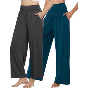 imageWiWi Pajama Pants for Women Soft Wide Leg Palazzo Lounge Sweatpants Loose Yoga BottomsViscose from Bamboo SXXLApeacock Bluecharcoal Heather
