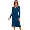 imageWiWi Viscose from Bamboo Nightgowns for Women Long Sleeve Nightgown Soft Pajamas Warm Pj Dress SXXLBink Blue