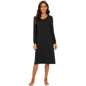 imageWiWi Viscose from Bamboo Nightgowns for Women Long Sleeve Nightgown Soft Pajamas Warm Pj Dress SXXLAblack