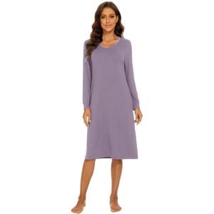 imageWiWi Viscose from Bamboo Nightgowns for Women Long Sleeve Nightgown Soft Pajamas Warm Pj Dress SXXLAviolet