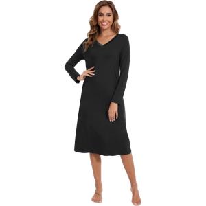 imageWiWi Viscose from Bamboo Nightgowns for Women Long Sleeve Nightgown Soft Pajamas Warm Pj Dress SXXLBblack
