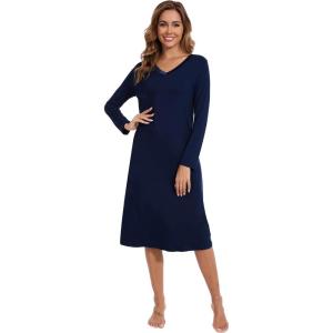 imageWiWi Viscose from Bamboo Nightgowns for Women Long Sleeve Nightgown Soft Pajamas Warm Pj Dress SXXLBnavy
