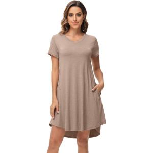 imageWiWi Viscose from Bamboo Nightgowns for Women Short Sleeve Pajama Dress Vneck Summer Night Shirts SXXLAcamel