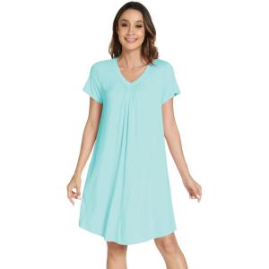 imageWiWi Viscose from Bamboo Nightgowns for Women Short Sleeve Pajama Dress Vneck Summer Night Shirts SXXLBaqua