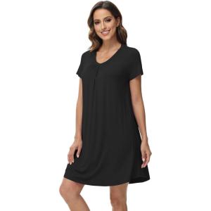 imageWiWi Viscose from Bamboo Nightgowns for Women Short Sleeve Pajama Dress Vneck Summer Night Shirts SXXLBblack
