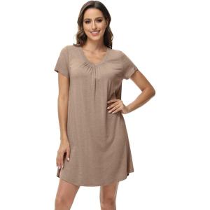 imageWiWi Viscose from Bamboo Nightgowns for Women Short Sleeve Pajama Dress Vneck Summer Night Shirts SXXLBcamel