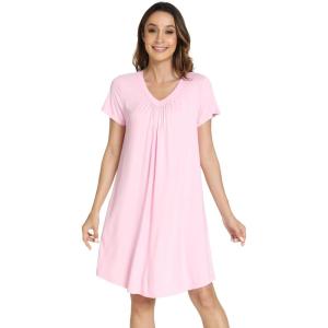 imageWiWi Viscose from Bamboo Nightgowns for Women Short Sleeve Pajama Dress Vneck Summer Night Shirts SXXLBpink