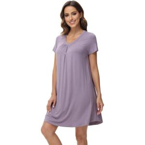 imageWiWi Viscose from Bamboo Nightgowns for Women Short Sleeve Pajama Dress Vneck Summer Night Shirts SXXLBviolet
