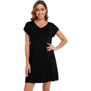 imageWiWi Viscose from Bamboo Nightgowns for Women Short Sleeve Pajama Dress Vneck Summer Night Shirts SXXLDblack