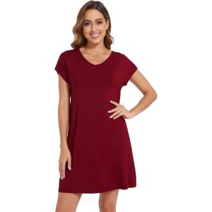 imageWiWi Viscose from Bamboo Nightgowns for Women Short Sleeve Pajama Dress Vneck Summer Night Shirts SXXLDwine