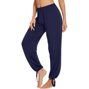 imageWiWi Pajamas Pants for Women Wide Leg Long Bottoms Bamboo Viscose Casual Loose Sweatpants High Waist Joggers SXXLDnavy