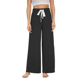 imageWiWi Womens Viscose from Bamboo Pajama Pants Casual Wide Leg Palazzo Lounge Pant Loose Comfy Sleep Pj Bottoms SXXLBlack