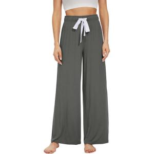 imageWiWi Womens Viscose from Bamboo Pajama Pants Casual Wide Leg Palazzo Lounge Pant Loose Comfy Sleep Pj Bottoms SXXLIron Grey