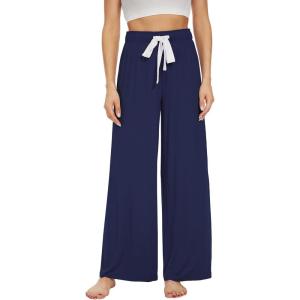 imageWiWi Womens Viscose from Bamboo Pajama Pants Casual Wide Leg Palazzo Lounge Pant Loose Comfy Sleep Pj Bottoms SXXLNavy