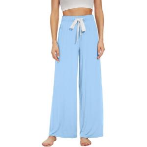 imageWiWi Womens Viscose from Bamboo Pajama Pants Casual Wide Leg Palazzo Lounge Pant Loose Comfy Sleep Pj Bottoms SXXLSky Blue