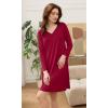 imageWiWi Bamboo Viscose Nightgowns for Women Soft Long Sleeve Nightgown Plus Size Sleep Shirt Pajama Gown Sleepwear S4XAwine Red