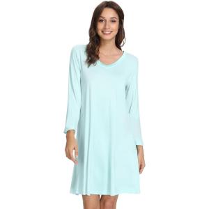 imageWiWi Bamboo Viscose Nightgowns for Women Soft Long Sleeve Nightgown Plus Size Sleep Shirt Pajama Gown Sleepwear S4XAaqua