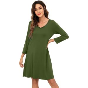 imageWiWi Bamboo Viscose Nightgowns for Women Soft Long Sleeve Nightgown Plus Size Sleep Shirt Pajama Gown Sleepwear S4XAarmy Green