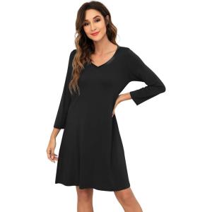 imageWiWi Bamboo Viscose Nightgowns for Women Soft Long Sleeve Nightgown Plus Size Sleep Shirt Pajama Gown Sleepwear S4XAblack