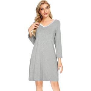 imageWiWi Bamboo Viscose Nightgowns for Women Soft Long Sleeve Nightgown Plus Size Sleep Shirt Pajama Gown Sleepwear S4XAheather Grey