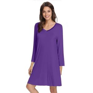 imageWiWi Bamboo Viscose Nightgowns for Women Soft Long Sleeve Nightgown Plus Size Sleep Shirt Pajama Gown Sleepwear S4XAlilac