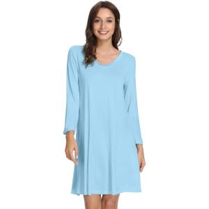 imageWiWi Bamboo Viscose Nightgowns for Women Soft Long Sleeve Nightgown Plus Size Sleep Shirt Pajama Gown Sleepwear S4XApale Blue