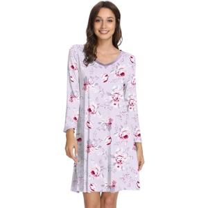 imageWiWi Bamboo Viscose Nightgowns for Women Soft Long Sleeve Nightgown Plus Size Sleep Shirt Pajama Gown Sleepwear S4XApeony on Gray