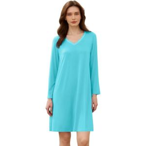 imageWiWi Bamboo Viscose Nightgowns for Women Soft Long Sleeve Nightgown Plus Size Sleep Shirt Pajama Gown Sleepwear S4XAturquoise