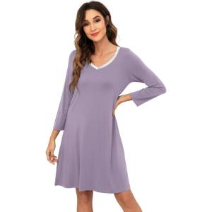imageWiWi Bamboo Viscose Nightgowns for Women Soft Long Sleeve Nightgown Plus Size Sleep Shirt Pajama Gown Sleepwear S4XAviolet