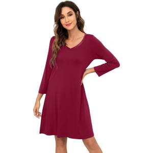 imageWiWi Bamboo Viscose Nightgowns for Women Soft Long Sleeve Nightgown Plus Size Sleep Shirt Pajama Gown Sleepwear S4XAwine