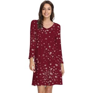imageWiWi Bamboo Viscose Nightgowns for Women Soft Long Sleeve Nightgown Plus Size Sleep Shirt Pajama Gown Sleepwear S4XAwine Floral