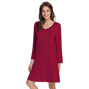 imageWiWi Bamboo Viscose Nightgowns for Women Soft Long Sleeve Nightgown Plus Size Sleep Shirt Pajama Gown Sleepwear S4XAwine Red