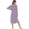 imageWiWi Bamboo Nightgowns for Women Soft Long Sleeve Sleep Shirt Sleepwear Comfy Loungewear Plus Size Nightshirts S4XAviolet