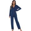 imageWiWi Viscose from Bamboo Pajamas Set for Women Soft Button Down Sleepwear Pj Lightweight Lounge Sets Loungewear SXXLAdark Blue