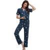 imageWiWi Viscose from Bamboo Pajamas Set for Women Soft Button Down Sleepwear Pj Lightweight Lounge Sets Loungewear SXXLBdark Navy Star