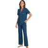 imageWiWi Viscose from Bamboo Pajamas Set for Women Soft Button Down Sleepwear Pj Lightweight Lounge Sets Loungewear SXXLBpeacock Blue
