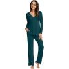 imageWiWi Pajama Sets for Women Soft Comfy Pjs Loungewear Lightweight Sleepwear with Pants Viscose from Bamboo Pajamas Set SXXLPeacock Green