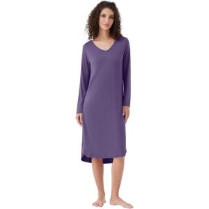 imageWiWi Bamboo Nightgowns for Women Soft Long Sleeve Sleep Shirt Sleepwear Comfy Loungewear Plus Size Nightshirts S4XAlavender