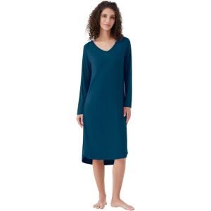 imageWiWi Bamboo Nightgowns for Women Soft Long Sleeve Sleep Shirt Sleepwear Comfy Loungewear Plus Size Nightshirts S4XApeacock Blue