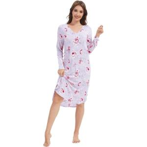 imageWiWi Bamboo Nightgowns for Women Soft Long Sleeve Sleep Shirt Sleepwear Comfy Loungewear Plus Size Nightshirts S4XApeony on Gray
