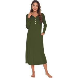 imageWiWi Nightgowns for Women Soft Sleepwear Long Sleeve Nightshirts Pajamas Gown Viscose from Bamboo Sleepwear SXXLAarmy Green