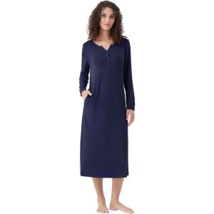 imageWiWi Nightgowns for Women Soft Sleepwear Long Sleeve Nightshirts Pajamas Gown Viscose from Bamboo Sleepwear SXXLAnavy