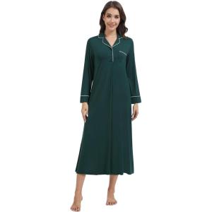 imageWiWi Nightgowns for Women Soft Sleepwear Long Sleeve Nightshirts Pajamas Gown Viscose from Bamboo Sleepwear SXXLBblackish Green