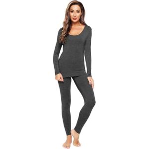 imageWiWi Soft Underwear for Women Thermal Long Johns Sets Super Warm Base Layer Top Pants Pajamas Set Viscose from Bamboo S3XAcharcoal Heather